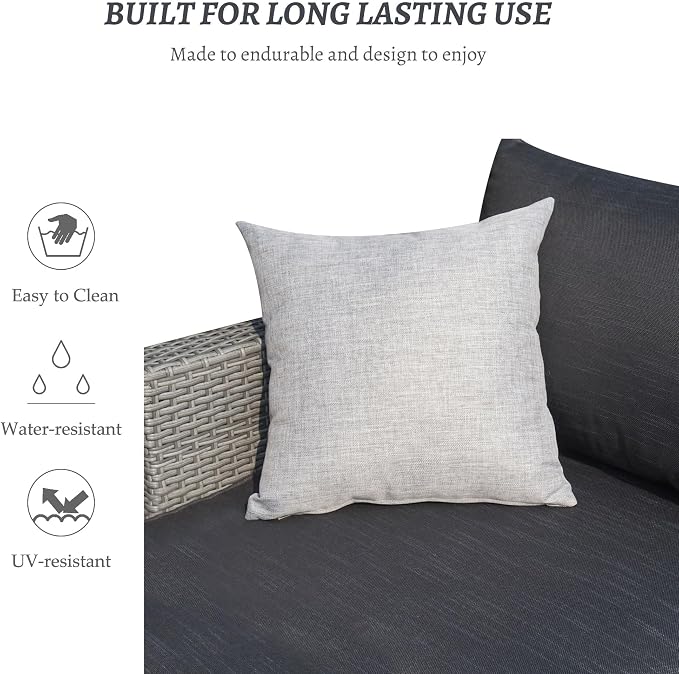 Suntone 3 Pieces Patio Furniture Sets Outdoor Sectional Patio Sofa All-Weather Grey Wicker Sofa Small Patio Conversation Set Patio Couch with Washable Black Cushion and Glass Table