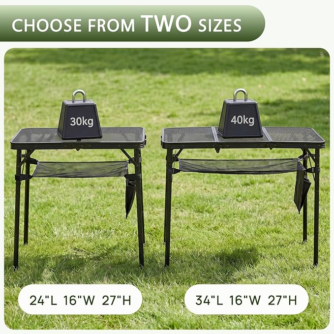 Folding Grill Table, 34"x16" Portable Camping Table with Storage Pocket, Heat Resistant & Waterproof Outdoor Picnic Table, Sturdy Lightweight for Travel Cooking BBQ, Camping, Backyard