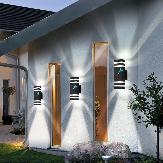 6 Pack Dusk to Dawn Outdoor Lighting, Modern Black Exterior Light Fixtures 2-Layer Up and Down Outside Wall Lights IP65 Waterproof Outdoor Sconces Lighting for Porch Garage, 3000K