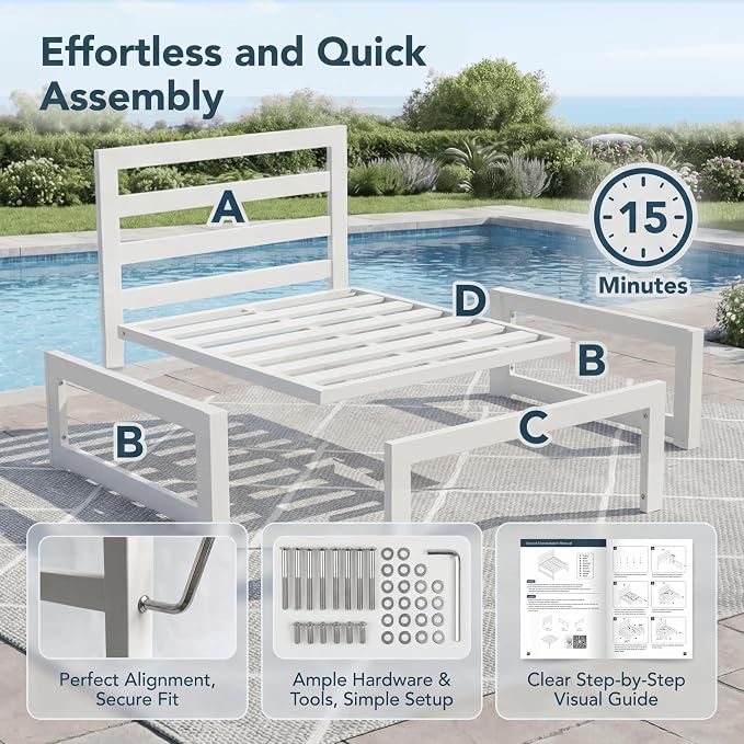 NICESOUL 8 Piece Luxury Aluminum Outdoor Sectional Sofa with Side Table, Large L Shaped Patio Furniture Set, 29" Deep Wide Seating, 500 lbs Heavy Duty Conversation Set for Backyard Garden, Light Gray