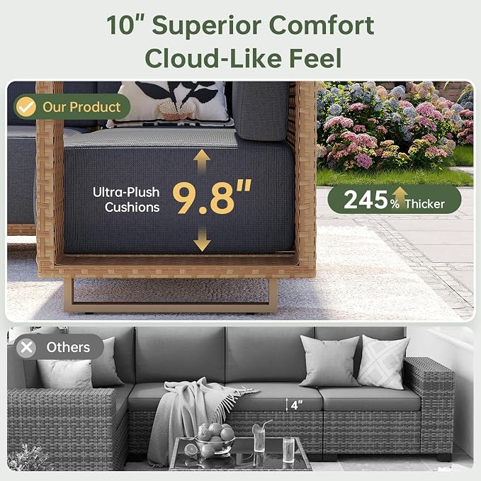 Aoxun Patio Furniture Set, 4 Piece Outdoor Wicker Sectional Sofa Set, All-Weather Rattan with 10'' Ultra-Thick Cushions, Outdoor Conversation Set for Backyard, Poolside and Garden, Yellow/Dark Gray