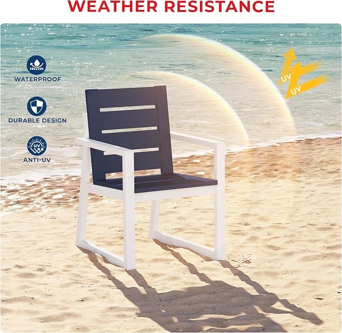Costaelm Stinson 9-Piece Outdoor HDPE Patio Dining Table Set with Umbrella Hole & Dining Chairs for 8, Navy Blue