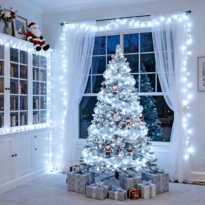 JMEXSUSS 91.5ft Connectable 250 LED White Christmas Lights Indoor Outdoor | Christmas String Lights 8 Modes, Clear Wire Twinkle String Light Plug in for Bedroom Wedding Garden Party Decoration