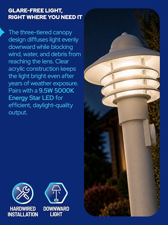 Nautical Post Mount Outdoor Lighting, Salt-Air Tough Rust-Proof Non-Metallic Coastal Lamps, Fits 3" Poles, UL Listed Dock Patio Fence Deck Porch Outdoor Walkway Lights, USA Made, Matte White | Anti-Rust, Waterproof Coastal Outdoor LED Lighting for Yard...