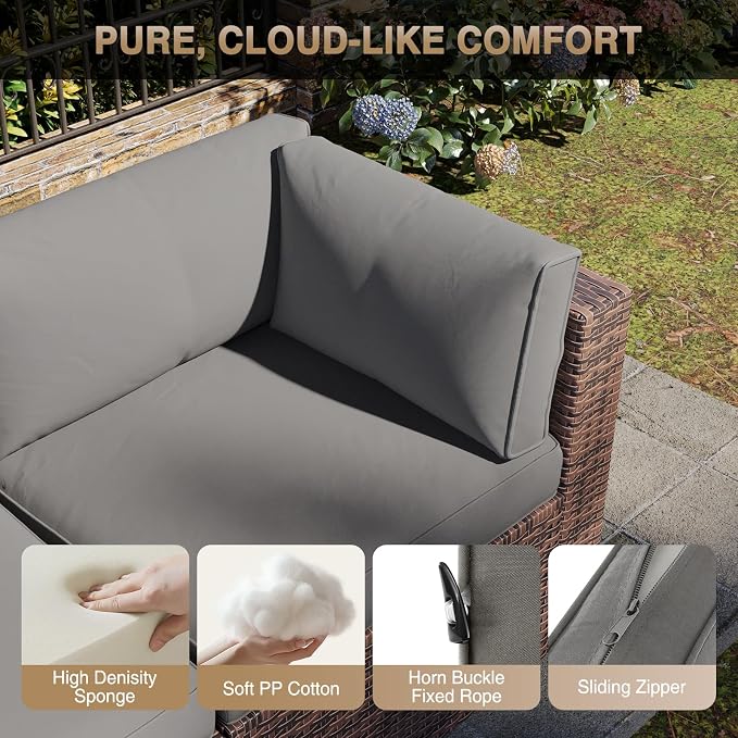 Aoxun Patio Furniture Sets, 8-Piece Outdoor Patio Furniture with 44'' Propane Gas Firepit Table, Wicker Outdoor Conversation Set Sectional Sofa for Backyard, Poolside, Garden