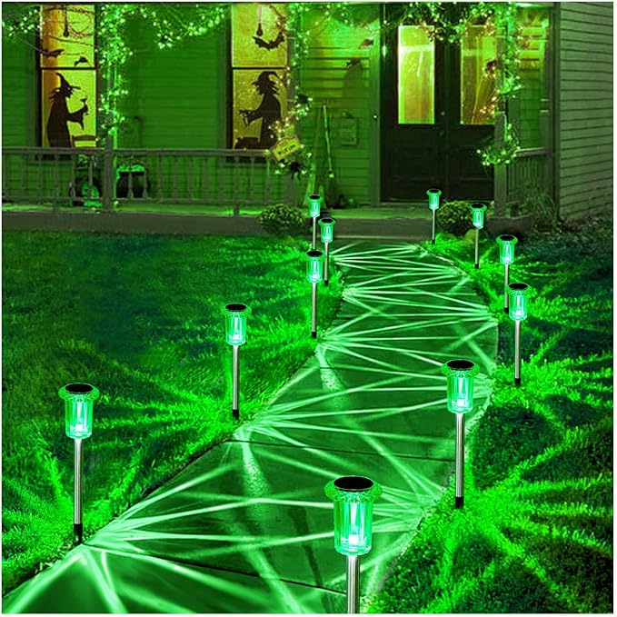 Halloween Solar Lights Outdoor 10 Pack LED Green Halloween Decor | Pathway Lights Waterproof Halloween Decorations Outdoor for Yard Garden Walkway Outside Driveway, Auto On/Off, Spike Pattern