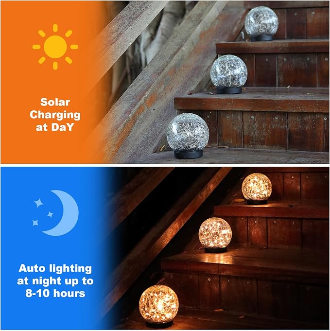 Solar Globe Lights Outdoor Waterproof-Solar Balls-Solar Garden Lights Orbs | Solar Globe Lights for Outside 6 Pack Cracked Glass Ball for Lawn Patio Yard Backyard Decorations