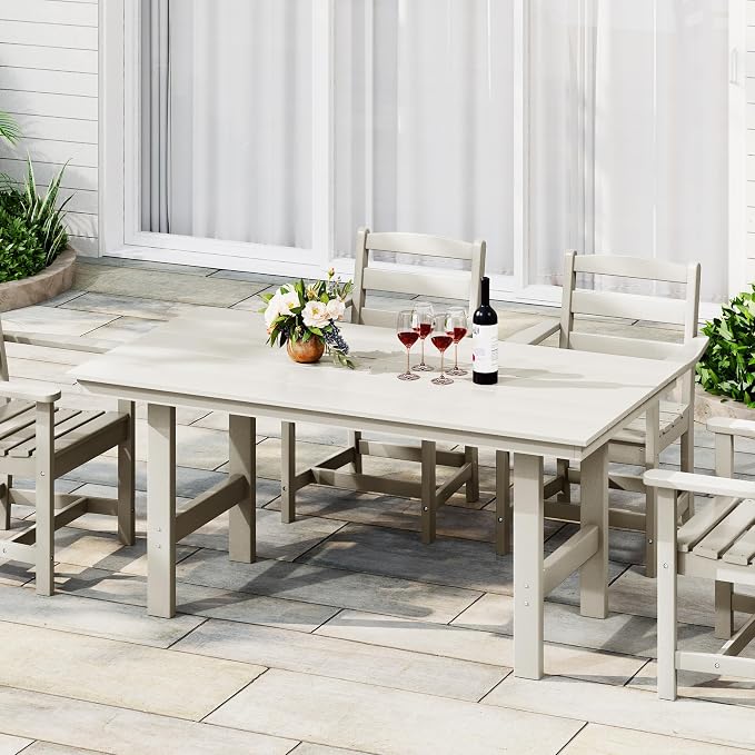 Costaelm Outdoor Patio Table, Outdoor Dining Table for 6, Weather Resistant Rectangle Patio Table with Umbrella Hole for Outside, Garden, Poolside, Porch, Sand