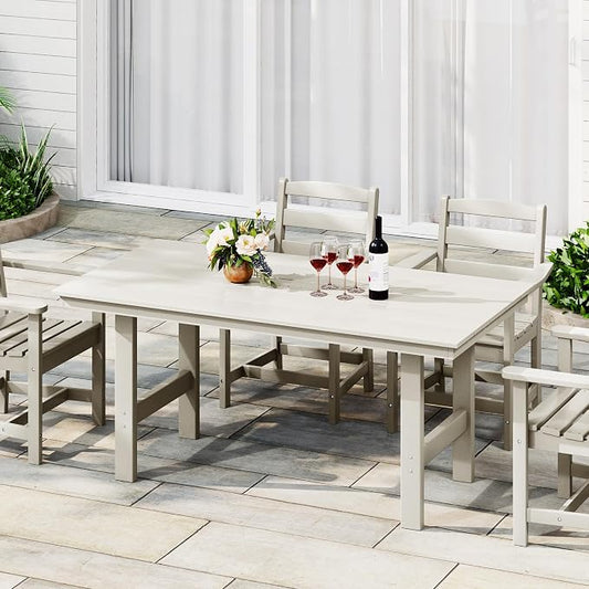 Costaelm Outdoor Patio Table, Outdoor Dining Table for 6, Weather Resistant Rectangle Patio Table with Umbrella Hole for Outside, Garden, Poolside, Porch, Sand