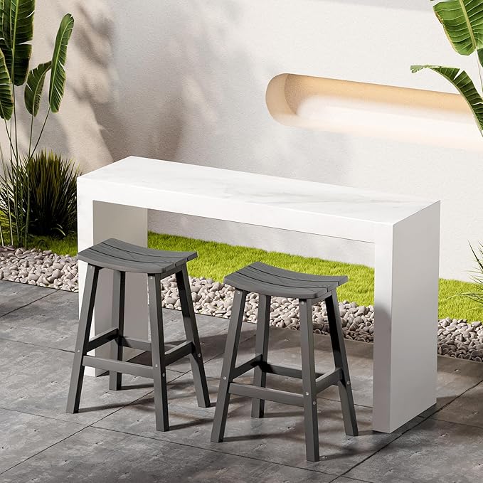 Stoog All-Weather Bar Stools Set of 2, 28" Outdoor Barstools, Never Rot or Fade, Low Maintenance HIPS Furniture for Bar, Kitchen Counter, Deck & Patio, Grey