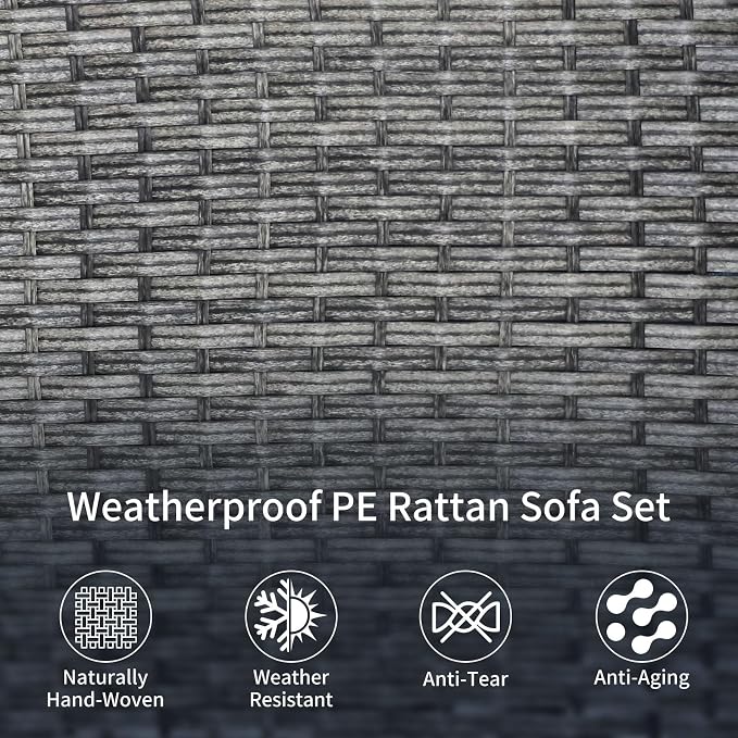 SHGJ&SOFT 3 Piece Patio Furniture Set, 2 Outdoor Swivel Rocking Chairs with Side Table, Wicker Glider Chairs, All-Weather Rattan Bistro Set for Porch, Deck, Pool (Blue, Grey Full-Weave Rattan)
