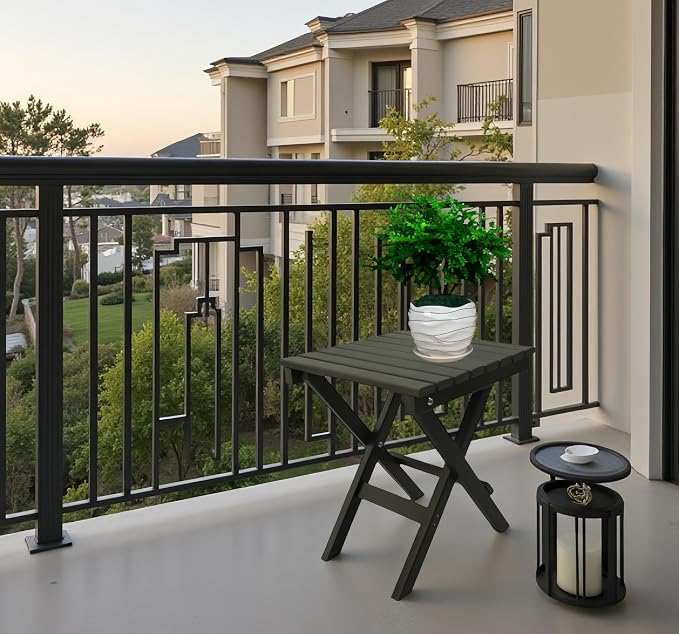 HDPE Outdoor Side Table Small End Square Table Folding Coffee Furniture for Patio, Garden, Balcon, Pool, Outside Portable Black