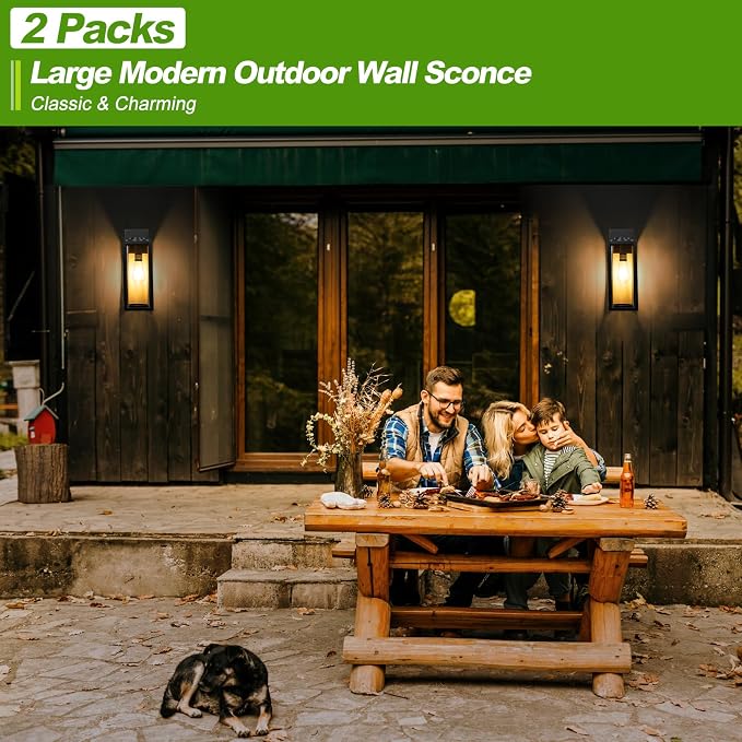 FILIYANO Large Outdoor Wall Lights, 16 Inch,Modern Exterior Fixtures,2 Pack | Anti-Rust, Waterproof, Black Exterior Lantern with Clear Glass, Farmhouse Wall Lighting Sconces for Garage, Porch, Front Door