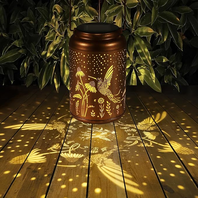 Solar Lanterns Outdoor Waterproof Garden Decor Gifts for Women(Hummingbird | Metal Hanging Solar Lights Birthday Gifts for Grandma Mom Solar Decoration Outside for Yard, Patio, Backyard, Porch