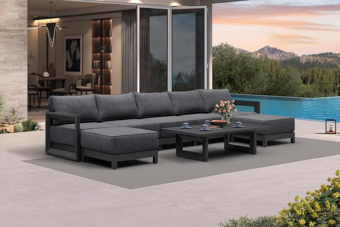 PURPLE LEAF Patio Furniture Set U-Shaped Outdoor Couch with 9.6" Thick Cushion and Soft Pillows 8 Piece Outdoor Sectional Sofas with Table Modern Outdoor Conversation Sets for Yard Porch Deck, Grey