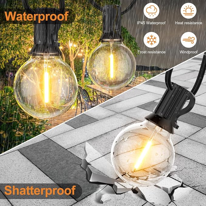 GPATIO 150FT Outdoor String Lights, Waterproof Patio Lights with 77 Dimmable Hanging Light Globe G40 Bulbs, 2700k Shatterproof Connectable for Backyard Gazebo Porch Outside Decor