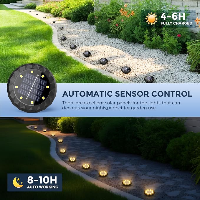 SOLPEX 20 Pack Small Solar Ground Lights, Driveway Lights Warm White | Solar Powered Pathway Lights Waterproof, Landscape Lighting for Walkway, Garden, Backyard, Patio- Black Lampshade