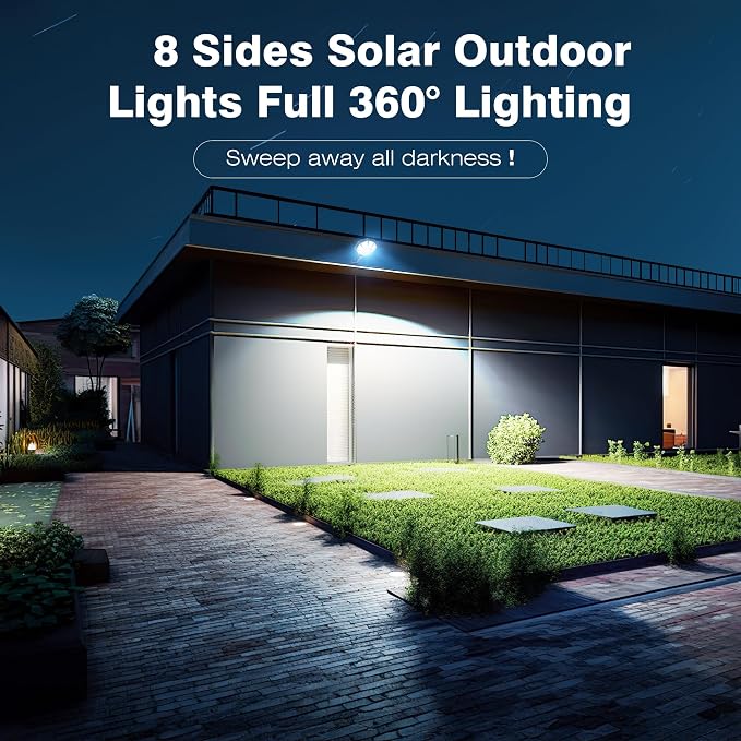 OKPRO Solar Lights Outdoor, 168LED 6500K Flood Light Dusk to Dawn | 8 Sides Solar Outdoor Lights with Motion Sensor, IP66 Waterproof Solar Street Lights Outdoor for Yard, Pools(4 Pack)