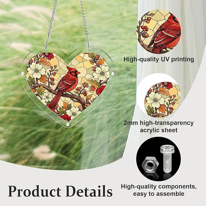 Acrylic Puzzle Suncatcher, Sun Catchers Puzzle for Window Hanging | 8.2 in Heart-shaped Cardinal DIY Suncatcher Puzzle Gifts for Adults, Women, Men, Wife, Mom, Birds Lover, Home & Garden Decor