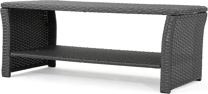 Christopher Knight Home Justin Outdoor Wicker Coffee Table, Gray, Black