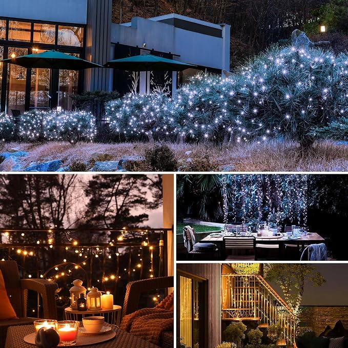 btfarm 4 Pack Solar String Lights Outdoor - 320LED 132FT Solar Fairy Lights Outside Waterproof 8 Modes, Copper Wire Solar Powered Twinkling Lights for Tree Garden Christmas Wedding Party Decoration