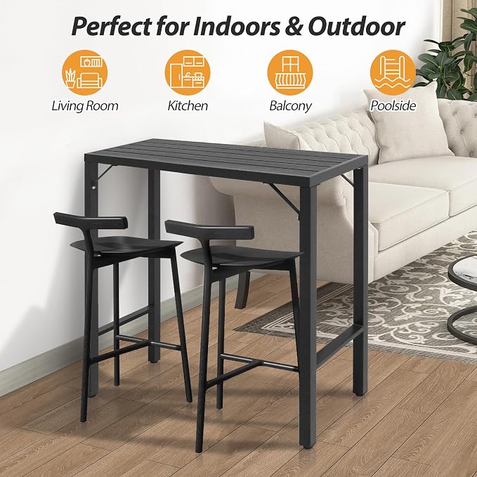 Outdoor Bar Table, 39” Patio Bar Height Table, Bar Counter Pub Dining Table with Waterproof Top for Balcony, Garden, Yard, Poolside (Black)