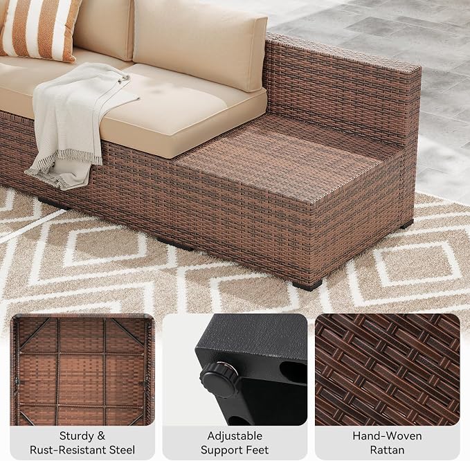 LazySunsets 15-Piece Patio Furniture Set with 44" Fire Pit Table, Wicker Outdoor Furniture, Patio Conversation Sets with Coffee Table, Outdoor Sectional Couch, Beige