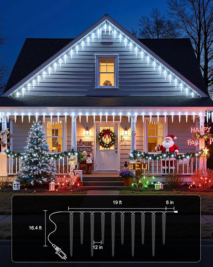 Brightown Icicle Lights Outdoor 20ft with Remote - 20 Tubes 100 LED Iced Tube Christmas Lights, Waterproof Icicle Decor Outdoor Indoor for Tree Patio Roof Holiday Decor, Cool White