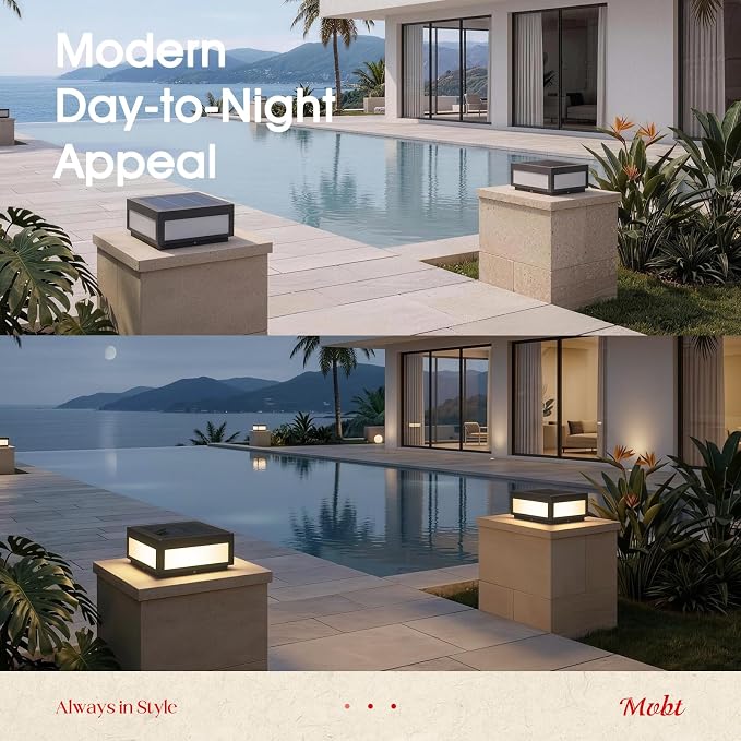 MVBT 12" Square Solar Post Lights, Outdoor Column Lights, Gate Pillar Light | Large Square 12x12，Aluminum Solar Post Lantern Waterproof, Dusk to Dawn, Modern Post Lamp for Driveway Entrance Patio Pillars