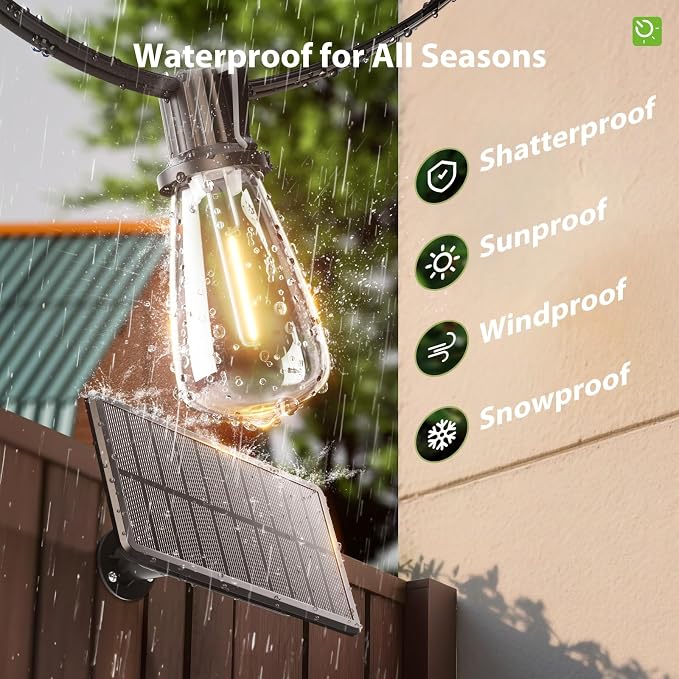 KYY 54FT Solar String Lights Outdoor Waterproof with USB Charging & Remote | Dimmable & Timable, Solar Powered Patio Lights with LED Shatterproof Bulbs for Deck Backyard Porch Garden Camping