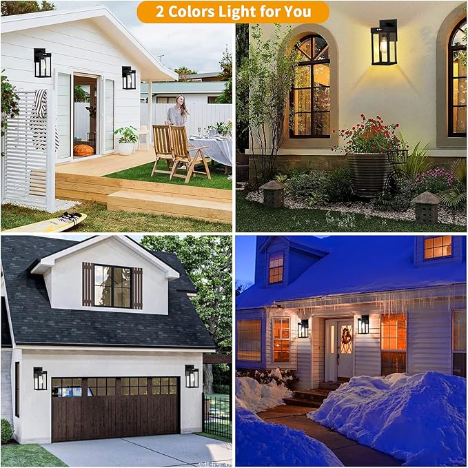 Solar Wall Lights Outdoor with 3 Lighting Modes & Motion Sensor, Solar Porch Light with 2 Bulbs, Waterproof Outdoor Wall Sconce Lantern Light Fixture for Garage Porch Shed Barn Garden Yard Front Door