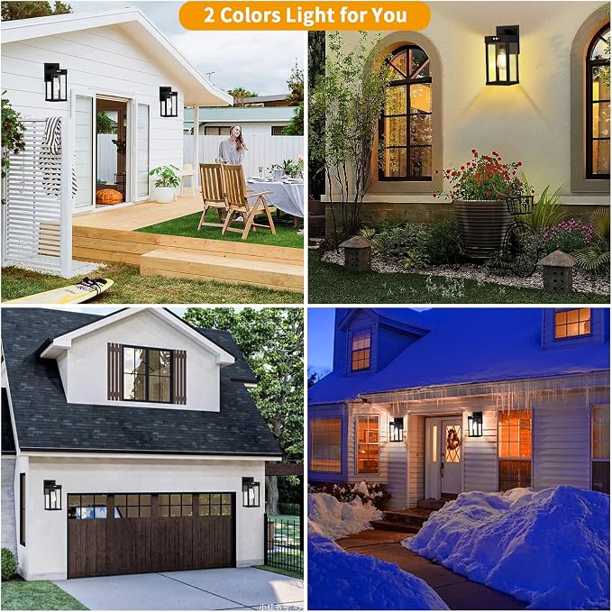 Solar Wall Lights Outdoor with 3 Lighting Modes & Motion Sensor, Solar Porch Light with 2 Bulbs, Waterproof Outdoor Wall Sconce Lantern Lamp Fixture for Garage Porch Shed Barn Yard Garden Front Door