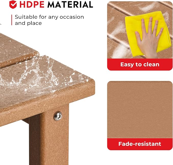 Costaelm Square Outdoor Side Tables, Adirondack Patio Tables for Outside, HDPE Patio End Table Weather Resistant, Balcony Table for Pool, Seaside, Backyard, Porch, Indoor Companion, Teak