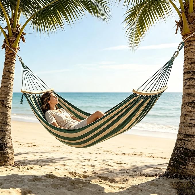 Hammock Replacement for Stand (Blue & White, 1 Person, Anti-ROLL Design) | Hammock Without Stand, Rope Hammocks for Outdoor Travel Portable Lightweight Hammocks with Tree Straps and Storage Bag