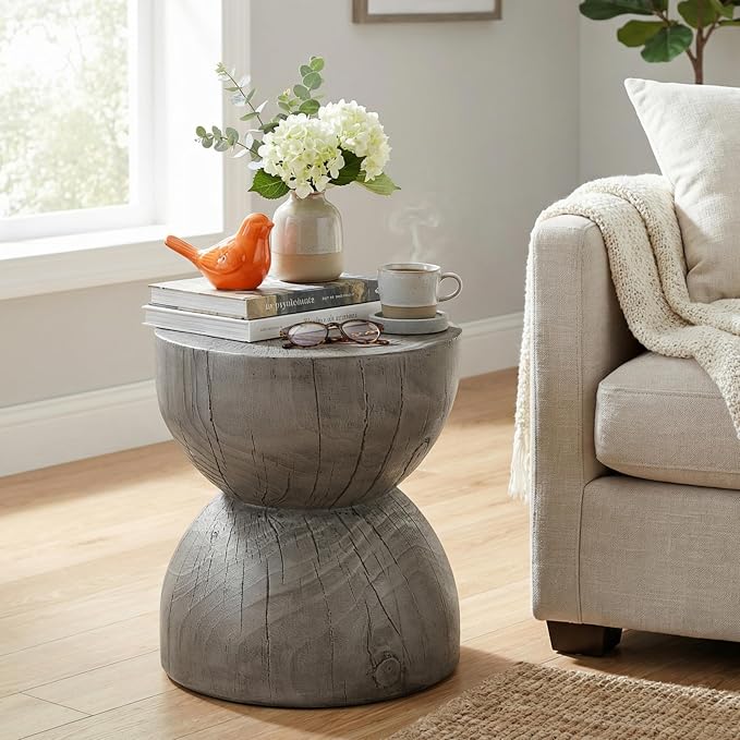 Christopher Knight Home 16.54" H Realistic Wood Vibe MGO Side Table Sculptural Hourglass End Table Indoor Outdoor Living Room Patio Balcony Decor Accent Table