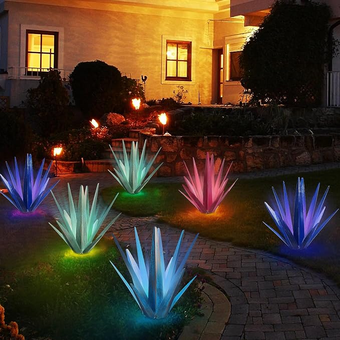 KODIBO Large Metal Agave Plant Outdoor Decor with Solar Light, Dark Blue | IP65 Waterproof Solar Light, Rust-Resistant Metal,Tequila Rustic Sculpture, Outdoor Garden Decor, Gifts for Garden Lovers