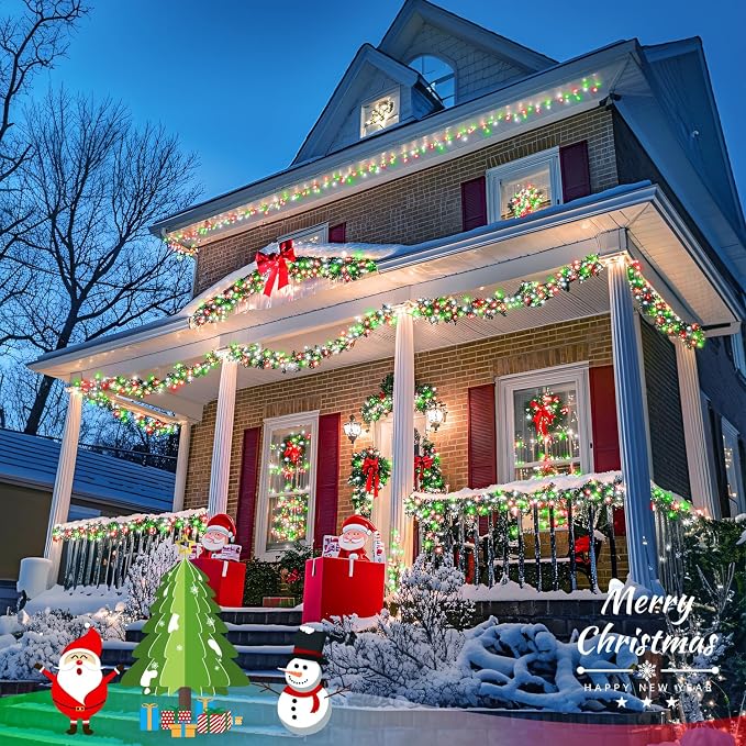 JMEXSUSS Connectable Red White and Green Christmas Lights | 8 Modes 100 LED Twinkle String Lights Indoor, Clear Wire Plug-in Xmas Lights Outdoor Waterproof