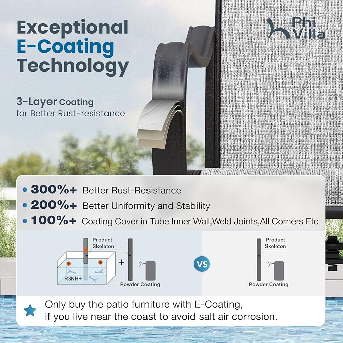 PHI VILLA 7 Piece Outdoor Patio Dining Set with 6 Swivel Dining Chairs & 1 Large Round Dining Table, Gray Textilene Mesh Fabric Chair and 54" Metal Table for All Weather