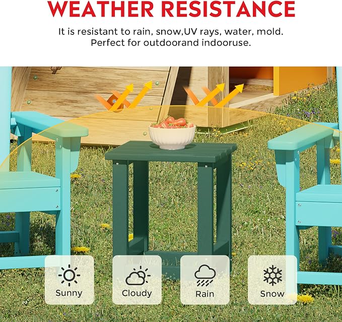 Costaelm Kids Outdoor End Table, Small Patio Table, Outdoor Side Table Porch Table Adirondack Patio Side Table for Outside, Pool, Porch, Garden, Dark Green