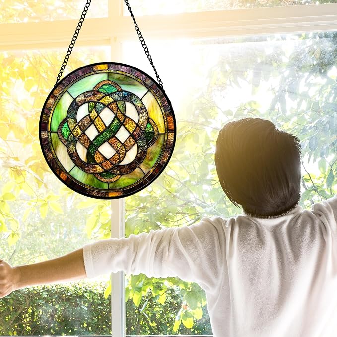 DASTOLL Stained Glass Window Hanging, Tiffany Abstract Totem Sun Catchers Colorful Glass Panel Bless Suncatcher Decor for Birthday for Women, Men, Wife, Aunt, and Mom 7.8 in