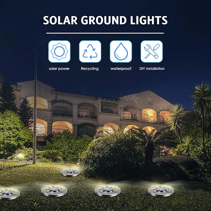 OULONGER 4.6inch Solar Ground Lights 12Packs, Garden Solar Outdoor Waterproof Pathway Bright In-Ground Landscape Lights for Patio, Lawn, Yard, Driveway, Step and Walkway(White Light)