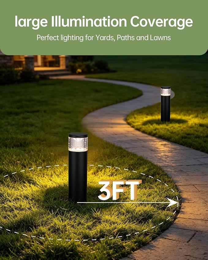 LITFIT 6Pack Low Voltage Bollard Landscape Lights, 12V Aluminum Path Light | 5W 3000K Warm White Electric Outdoor Garden Light with Connectors, 50000H Waterproof Wired LED Lawn Walkway Light, ETL Listed