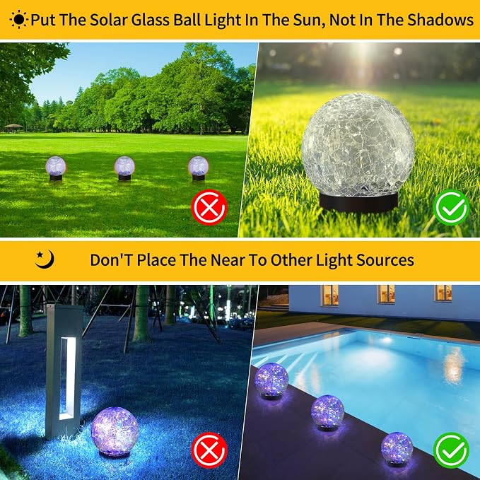 JKIMK Solar Globe Lights Outdoor Waterproof-Solar Balls for Garden | Cracked Glass Ball Lights Outdoor-Solar Orbs for Outside-Decorations for Patio and Yard Lawn Backyard Decor