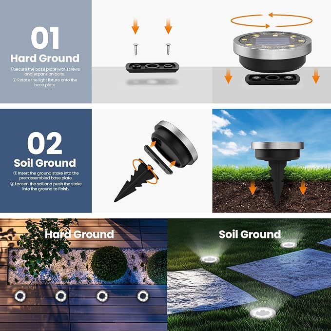 SOLPEX 10 Pack Solar Ground Lights Outdoor, Backyard Decor Cool White | IP65 Waterproof Stainless Steel Landscape Lighting for Walkway, Driveway, Pathway, Garden, Patio