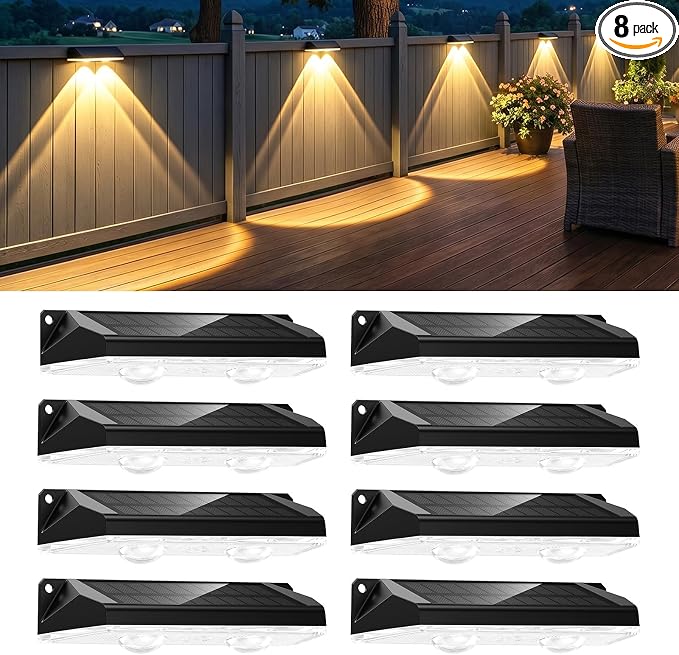 Brightown 8 Pack Solar Fence Lights Outdoor, 3000/4000/6000K RGB 11 Colors | 3 Modes Solar Powered Fence Lights, IP65 Solar Deck Step Flood for Outside Yard Patio Home Improvement Wall Railing