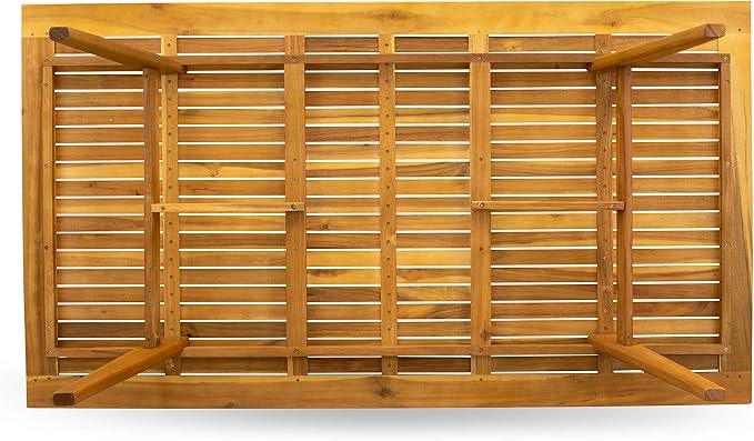 East West Furniture DEBS72CANA 7 Piece Patio Bistro Dining Set Consist of a Rectangle Outdoor Acacia Wood Table and 2 Folding Arm Chairs with 4 Side Chairs, 40x72 Inch, Natural Oil