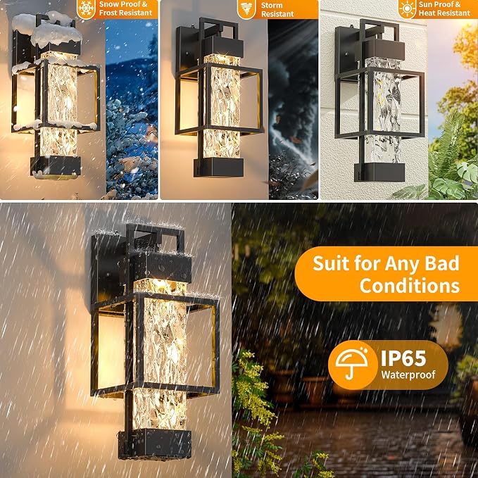 Hotsonic 2 Pack Dusk to Dawn Outdoor Porch Light Fixtures Wall Mount, 14'' Dimmable Exterior Lighting for Outside, Waterproof Wall Lantern Lamps, Black Sconce Coach Lights for House, Garage