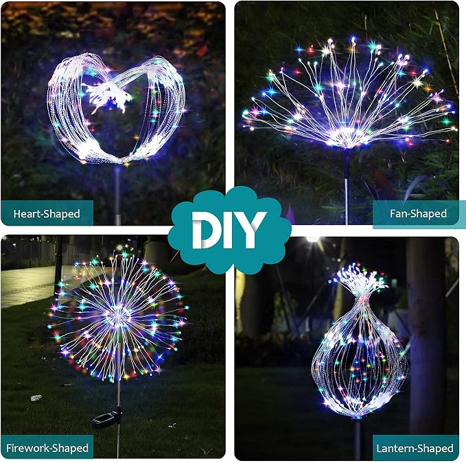 Solar Firework Lights, 2 Pack 120 LEDs 2 Lighting Modes Solar Garden Lights Outdoor Waterproof for Yard Patio Walkway Pathway Party Wedding Christmas Decorative - Colorful
