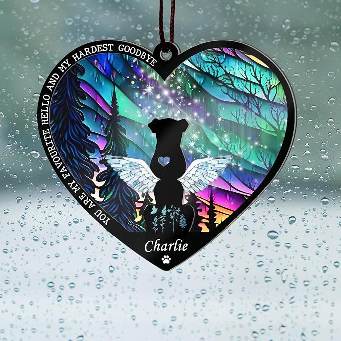 Personalized Dog Memorial Suncatcher, Custom with Name Date, Pet Loss Sun Catcher, Stained Glass Light Catcher, Gifts for Dog Lovers, Memorial Loss of Pet Sympathy Gift