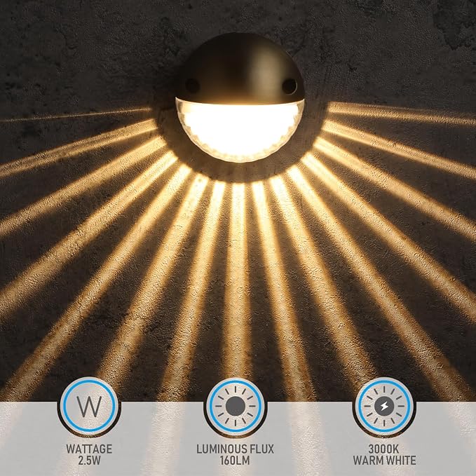 LEONLITE 6-Pack 3000K Unique Rays LED Deck Lights Outdoor Bronze | 12V Low Voltage, Landscape Step Railing Fence Light, Warm White, IP65, Landscape Deck Light for Backyard, Aluminum